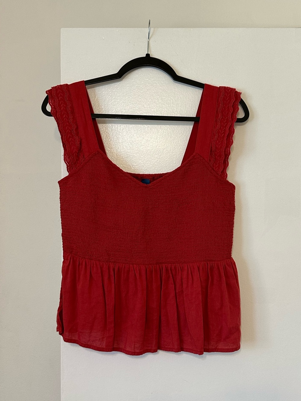 Old Navy Red Lace-Trim Smocked Peplum Camisole